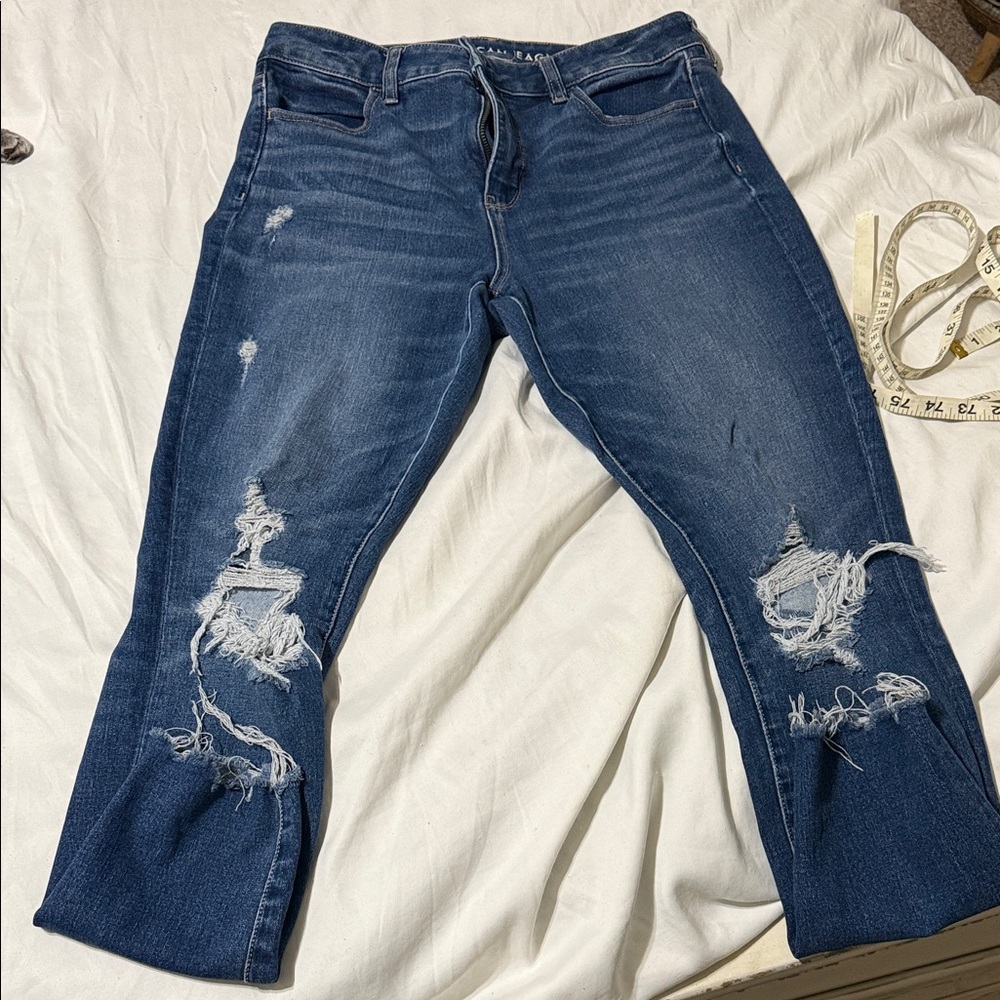 American Eagle Outfitters Dark Blue Distressed Skinny Jeans